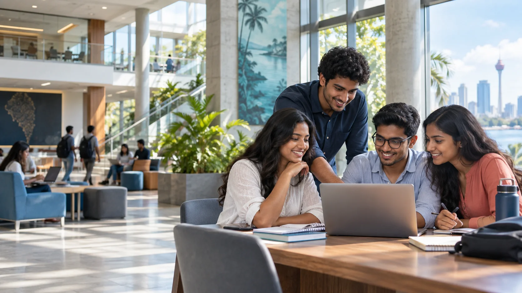 IMB Campus students collaborating in a bright modern learning space